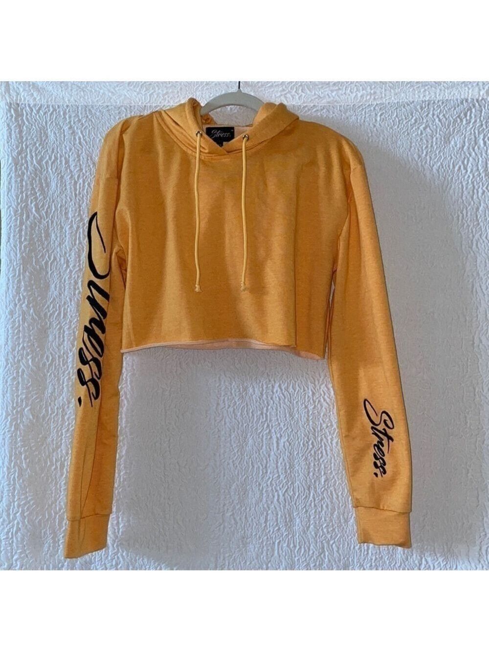 Stress Embroidered Long Sleeve Cropped Hoodie